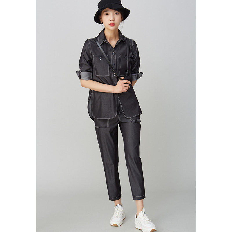 As early as SHAPE Wang Xiao private clothes autumn loose narrow-mouth jeans black pocket all-match straight casual trousers