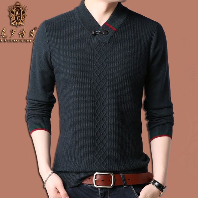 ເສື້ອຢືດຜ້າຂົນສັດຂອງຜູ້ຊາຍລະດູໃບໄມ້ປົ່ງແລະລະດູຫນາວໄວຫນຸ່ມ 2018 ໃຫມ່ຫນາອົບອຸ່ນຜູ້ຊາຍ sweater ອາຍຸກາງຄົນ cashmere knitted bottoming