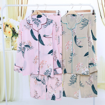 Korean pajamas women's long-sleeved cotton spring and summer sweet and lovely women loose home clothes thin cotton silk suit