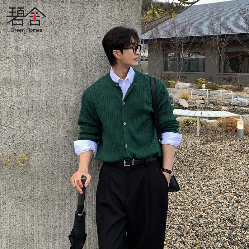 Bishesh Spring and Autumn Korean-Style Knitwear Men's Cardigan Long-Sleeve Niche Fashion Texture Versatile Sweater Loose Cable Pattern