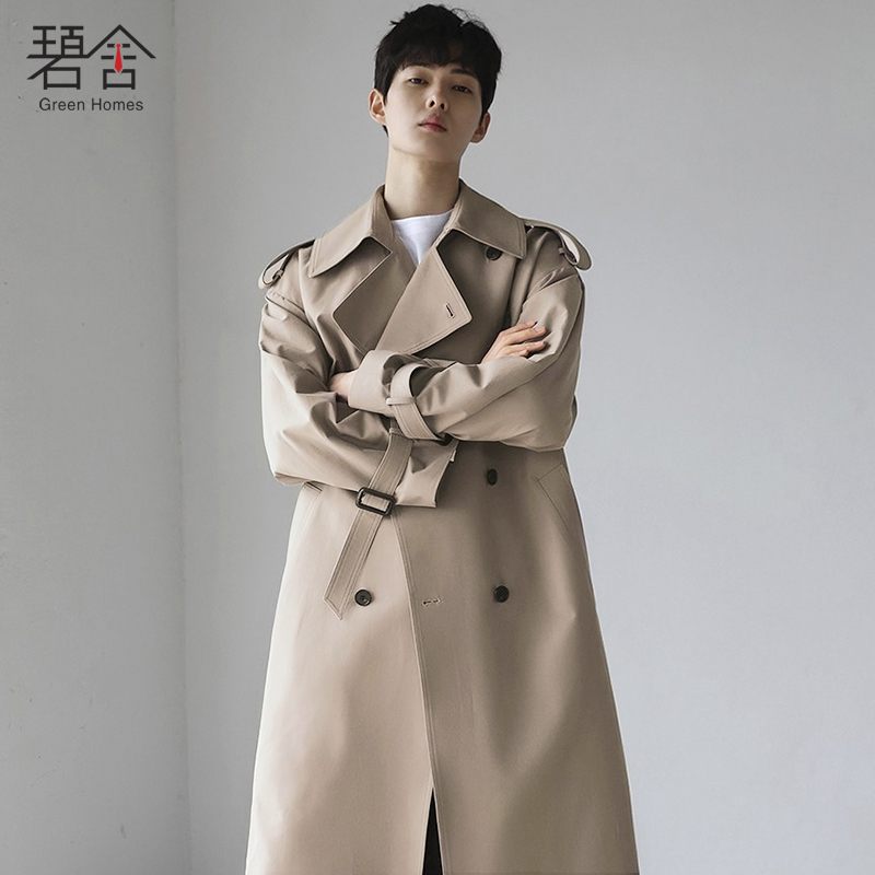 Ex-gratia Han version casual winewear men's medium long version over the knee Inn Wind Shuai Gas Loose Coat Man and Jacket Masculinity Trend