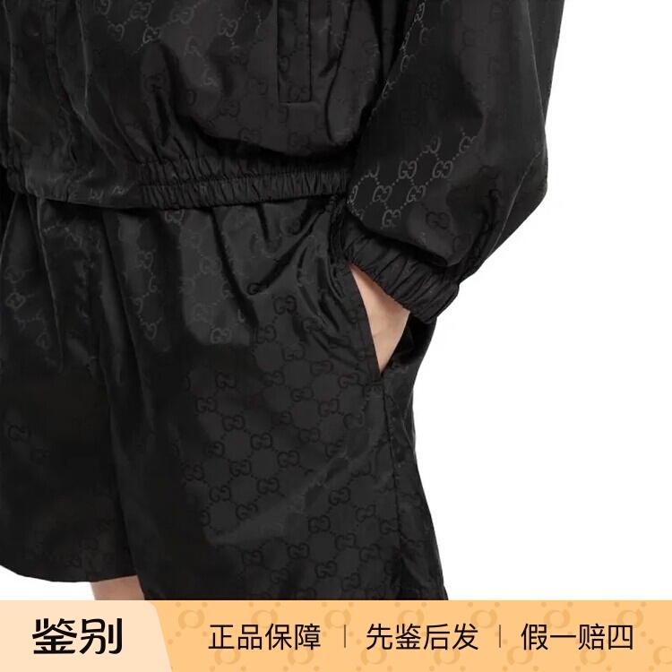 In-Stock Gucci 2025 Men's Black Gg Full Logo Print Nylon Quick-Dry Shorts Beach Shorts 833301