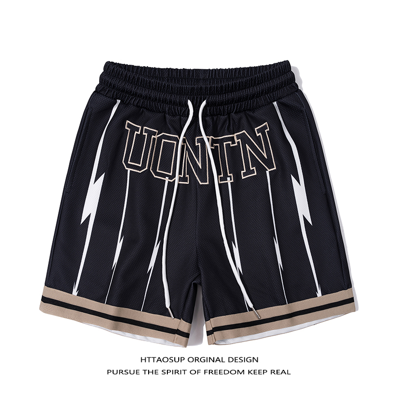 Httaosup Lightning Series National Trend Sports Shorts Men's Quarter-Length Mesh High Street Basketball Shorts Training Casual Shorts