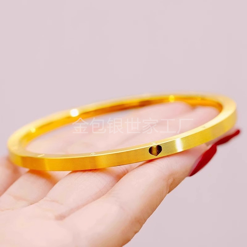 Gold-Covered Silver Clock Bracelet, Fashionable and Versatile Brushed Clock Bracelet 5201314 Digital Love Bracelet for My Wife