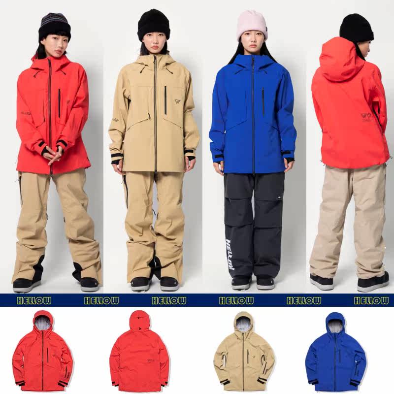 2122HELLOW Korean ski suit waterproof wind warm snow suit winter jacket men and women outdoor single and double board red