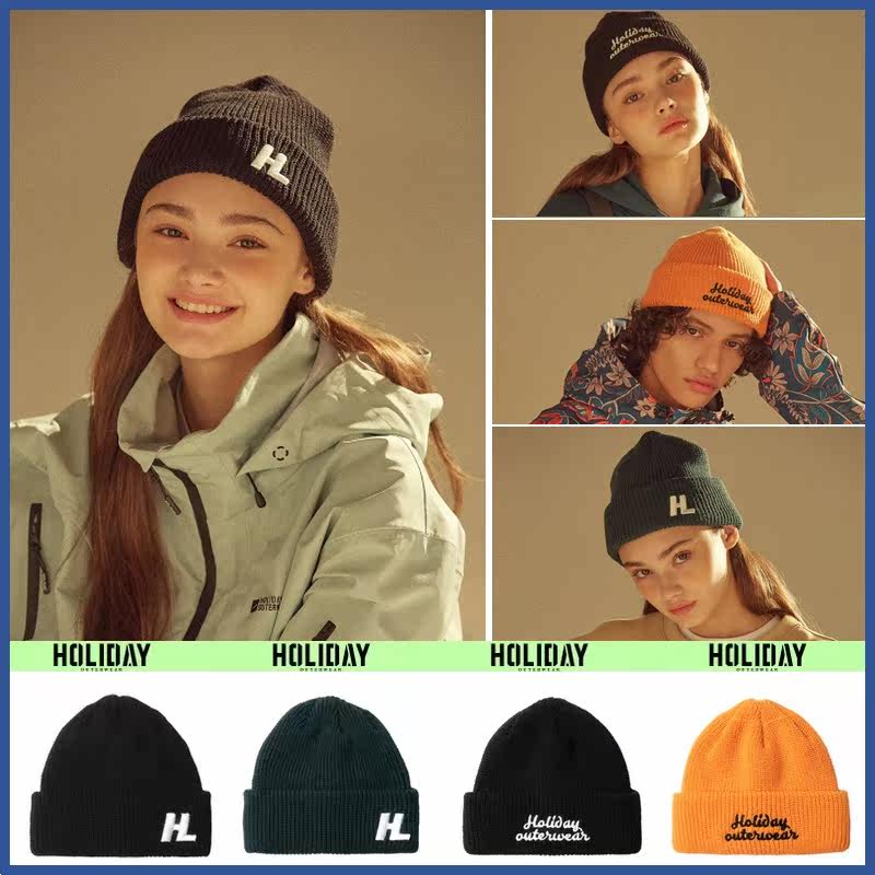 2122HOLIDAY South Korea Ski Cap Windproof Warm Knit Cap Winter Line Hat Men And Women's Ears Black Orange