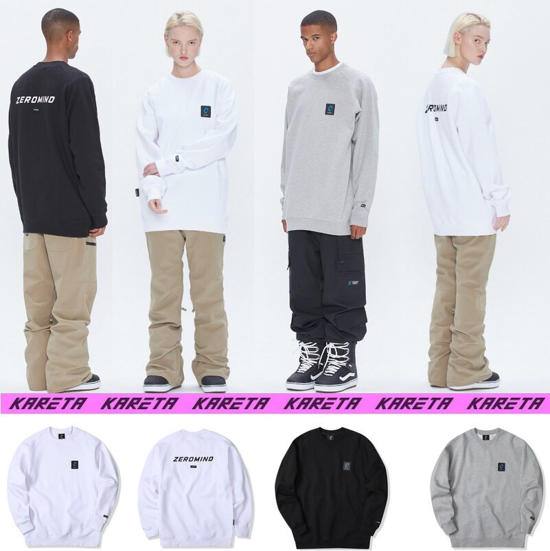 2021KATETA Korean ski shirt round collar T-shirt loose hip hop cotton suction sweatshirt black-colored white letters