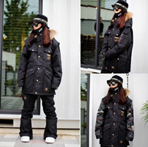 50% off clearance HIKARU STYLE Korean ski suit mens and womens veneer black cotton suit waterproof wind wear-resistant and warm