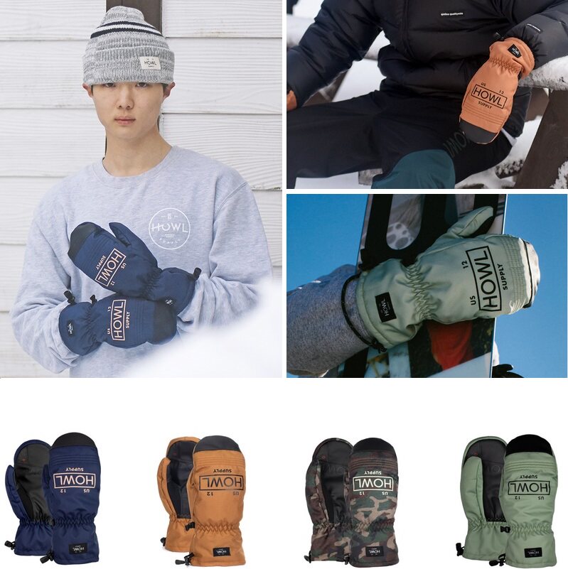 2021HOWL Korean ski gloves waterproof and warm abrasion-resistant touch screen for men and women single double board red brown camouflage