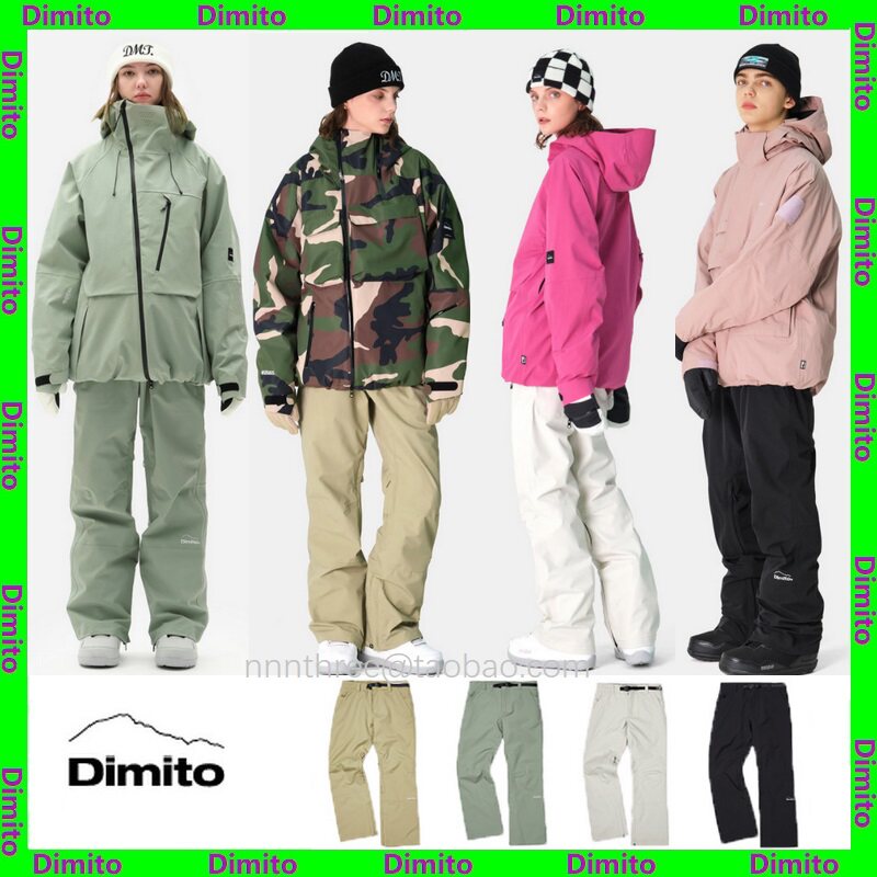 2223DIMITO Korean ski pants men's and women's single and double board slim pants waterproof wear-resistant loose-leg pants are thin black gray