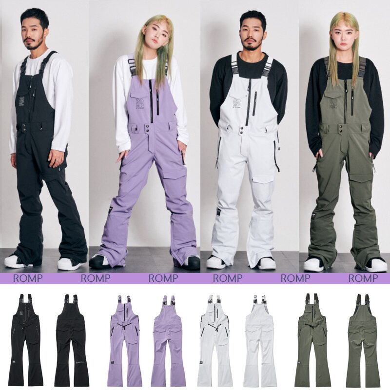 2122ROMP Korean ski pants waterproof windproof self-cultivation bib pants winter outdoor men's and women's veneer black purple