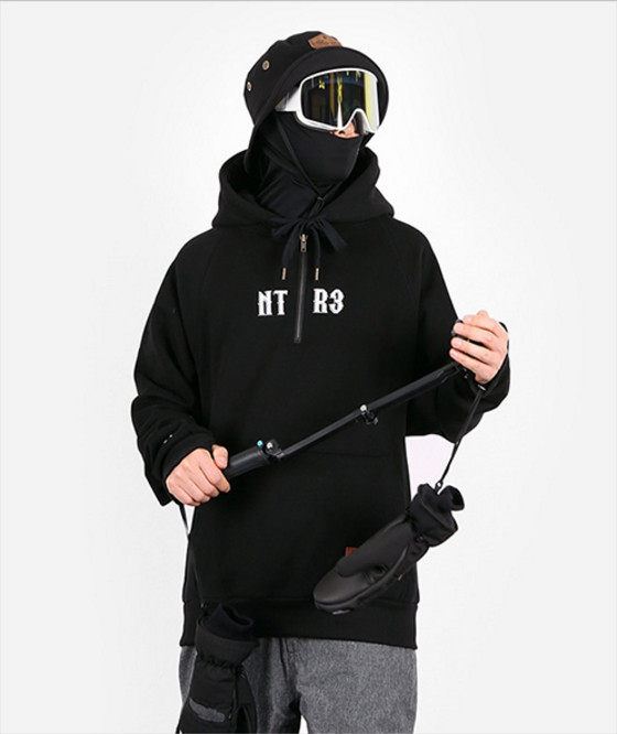 Special price NNN Korea ski sweatshirt lengthening sweatshirt male and female single double plate windproof suede thick loose hip hop black