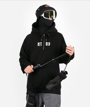 Special NN Korean ski clothes hoodie extended sweatshirt mens and womens single double board windproof velvet thick loose hip hop Black