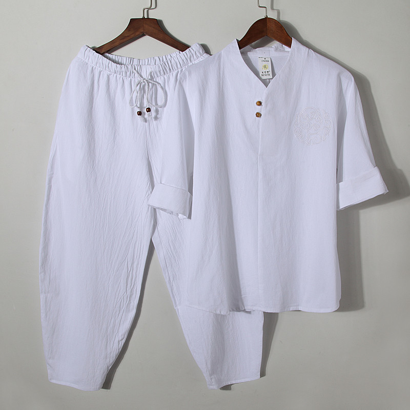 Tang nam cotton mùa hè bộ ngắn tay Trung Quốc sửa chữa theo phong cách quốc gia quần áo cơ thể Zen Trung Quốc váy