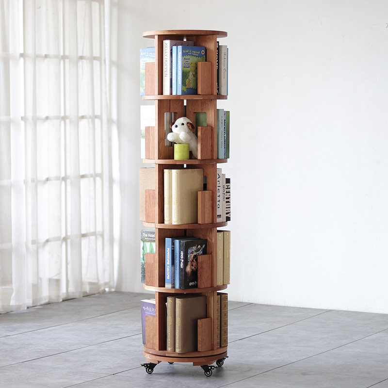 Cherry Wood Solid Wood Rotating Bookshelf Living Room Small Book Cabinet Brief Student Children Plotbook Creative Corner Shelf