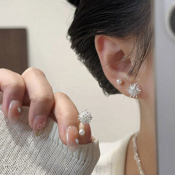 Small and exquisite zircon fireworks pearl silver needle stud earrings