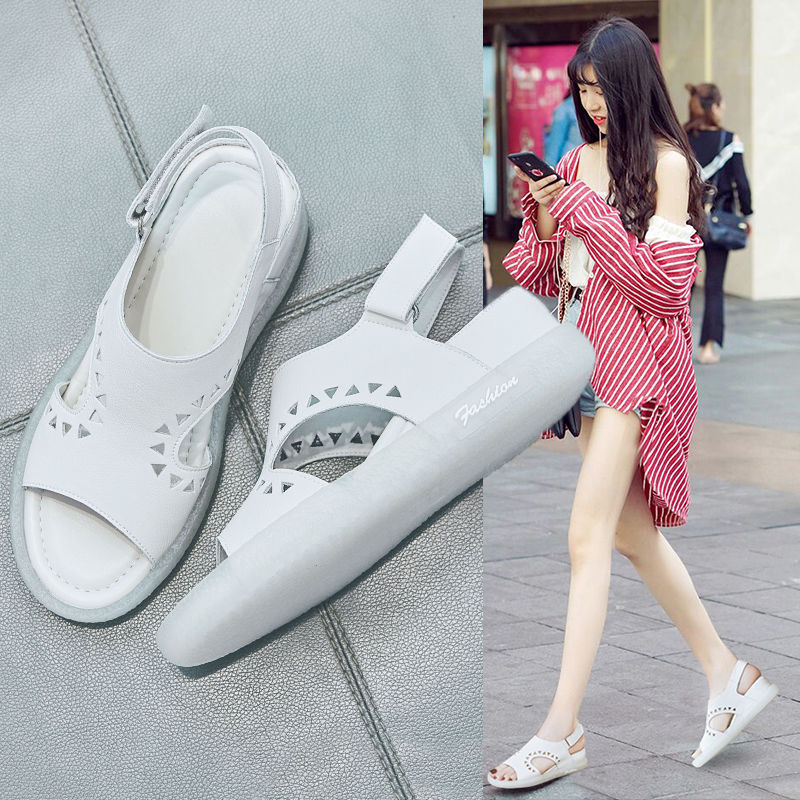 Leather sandals women's summer 2022 new all-match fashion comfortable thick bottom heightened fish mouth Roman shoes fairy style