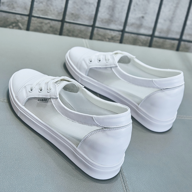 Summer shallow mouth white shoes women's 2022 new all-match inner heightening board shoes mesh thin breathable white shoes with skirt