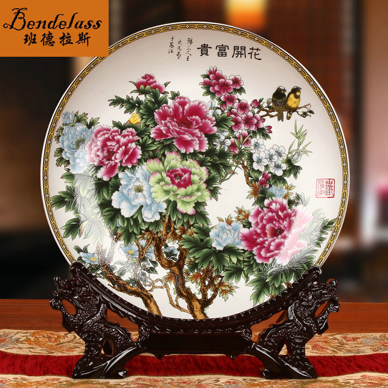 Decorations on the Banderas Jingdezhen Ceramic TV cabinet Decorative Pendulum porcelain tray Dining Room Flowers open rich and expensive hanging tray