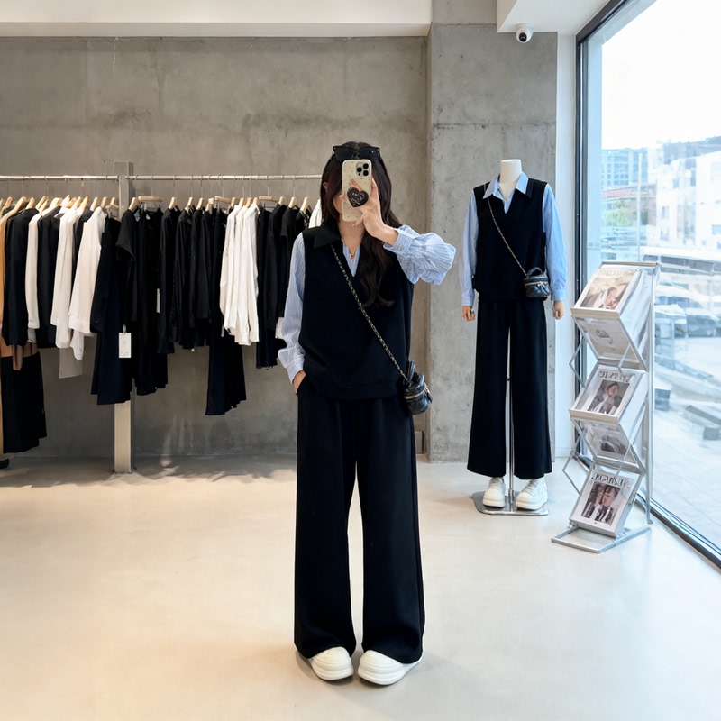 Plus-Size Casual Fashion Suit for Women in Autumn and Winter, Slimming and Lazy Style, Color-Blocked Top + Wide-Leg Pants Two-Piece Set Plus-Size Casual Fashion Suit for Women in Autumn and Winter, Slimming and Lazy Style, Color-Blocked Top + Wide-Leg Pants Two-Piece Set