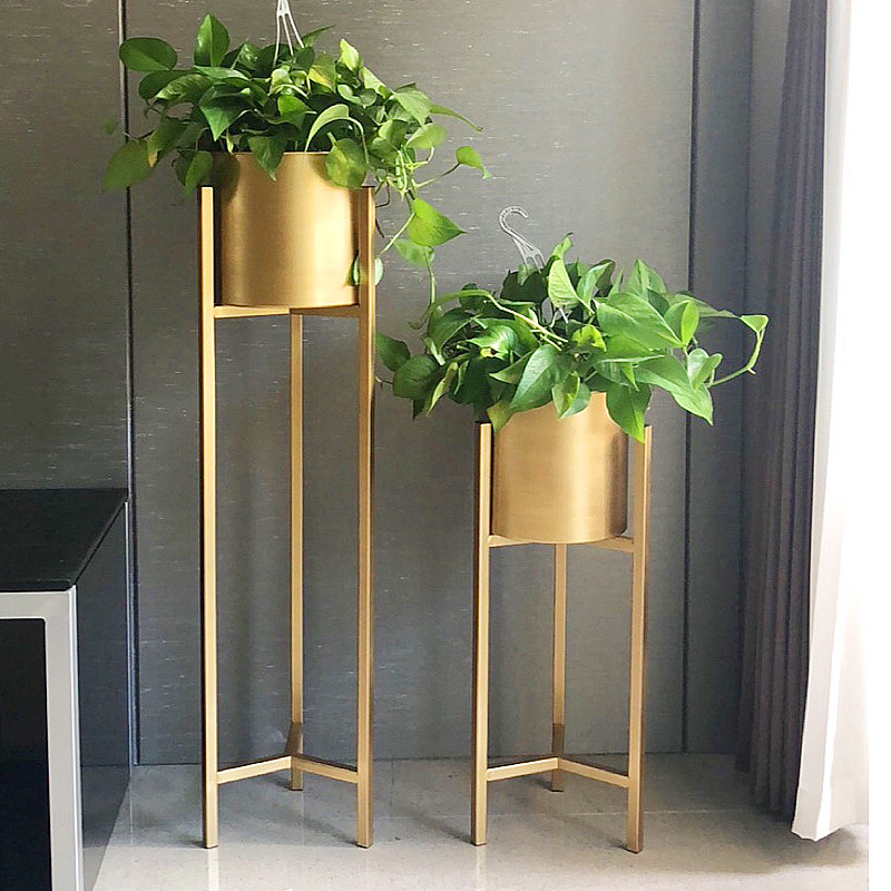 Flower stand Nordic fall art golden decorative stand flower pot shelf living room high tripod simple balcony succulent flower stand