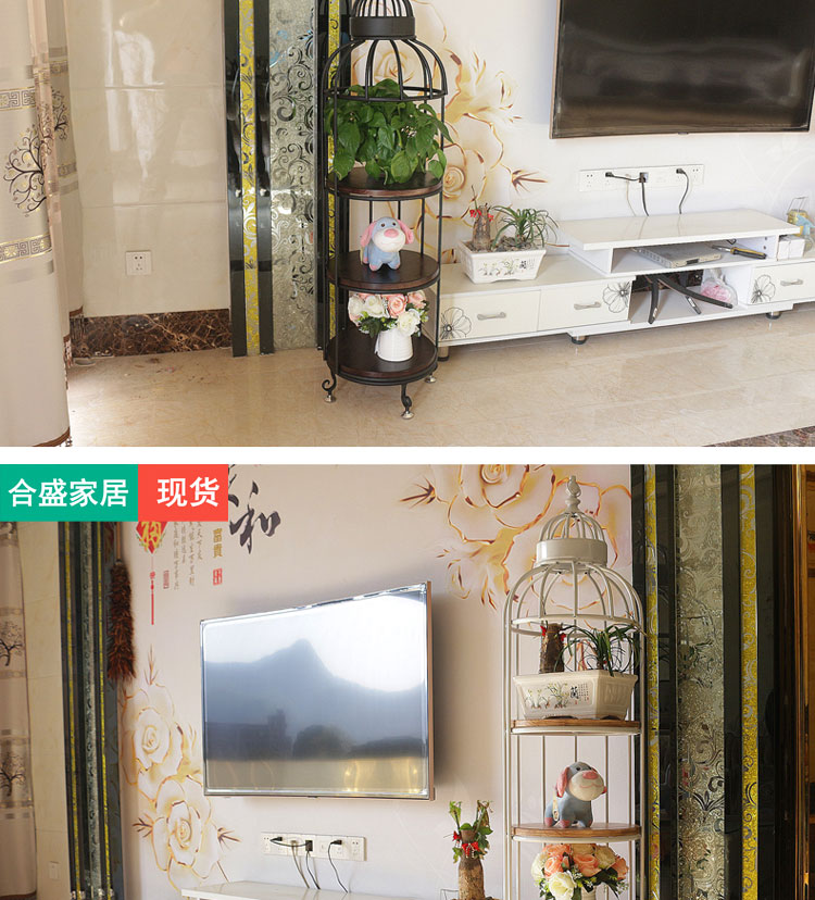 Kệ sắt rèn retro sáng tạo kệ gỗ rắn ba hoặc bốn kệ kệ sàn kệ sách nhiều lớp lồng chim trưng bày - Kệ kệ sắt để chậu hoa