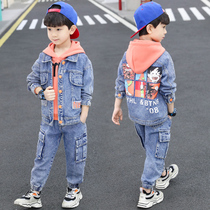 Boys suit 2021 spring dress new childrens foreign style middle child spring and autumn denim three-piece Korean childrens clothing tide