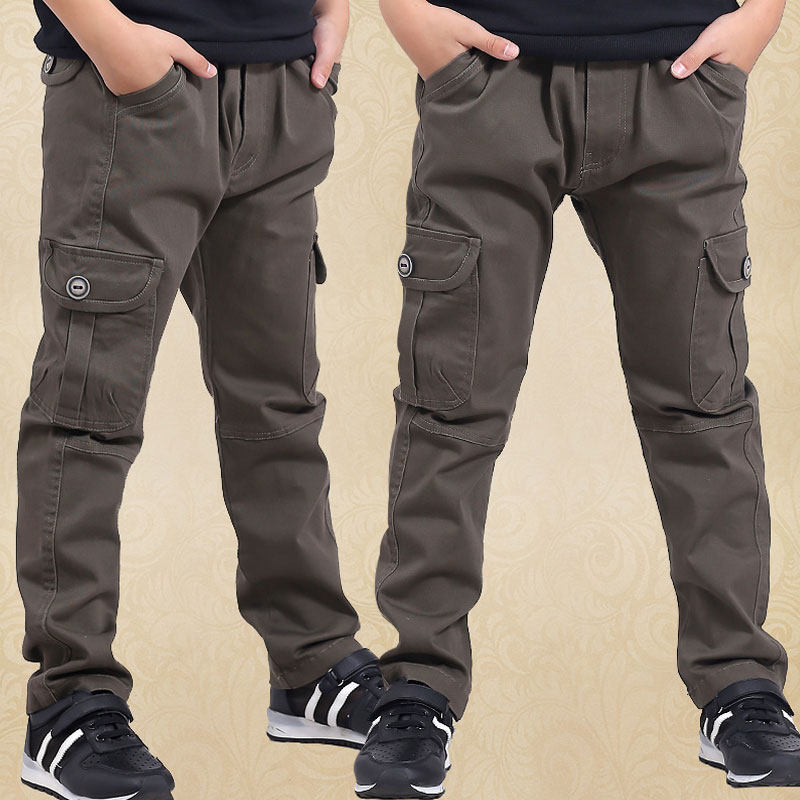 Children's pants spring and autumn 2022 new middle-aged children's loose boys' fleece workwear winter one-piece velvet casual trousers