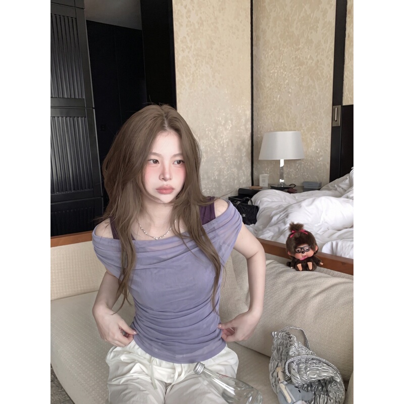 Korean-Style Purple Scoop-Neck Sleeveless T-Shirt for Women, Summer Fake Two-Piece Design, Slim-Fit Top, Suitable for Young Ladies in Jiangsu, Zhejiang, and Shanghai