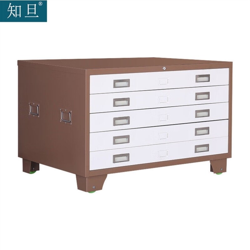 知旦603006图纸柜多层收纳柜抽屉式铁皮柜咖白色单层A1号