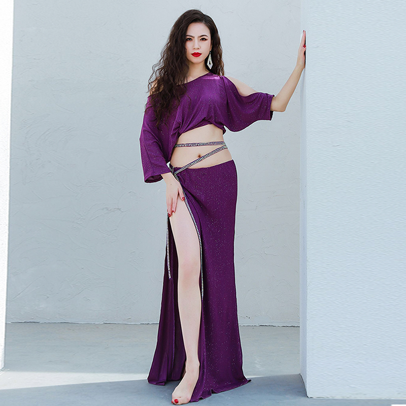 2022 new fashion belly dancing skills Beginners Dance Group Performance Bronzing drills Belt Double Switch Fork Long Skirt Woman