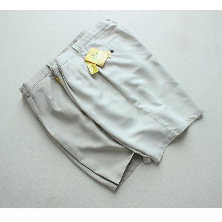 Mùa hè retro nam Hawaii lụa tơ tằm dệt lụa Quần short Bermuda quần giản dị (túi trắng)