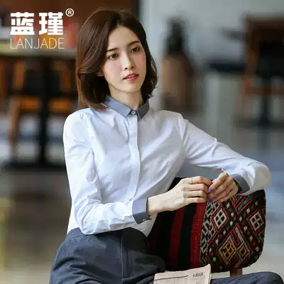 Contrast color shirt female design sense niche light mature autumn coat professional work wear white shirt long sleeve dress small square collar