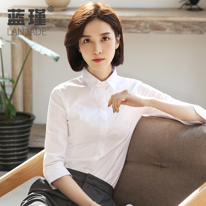 Shirt woman 70% sleeves new spring and summer Korean version white shirt inner lap pro fit workwear middle sleeve blouse ol
