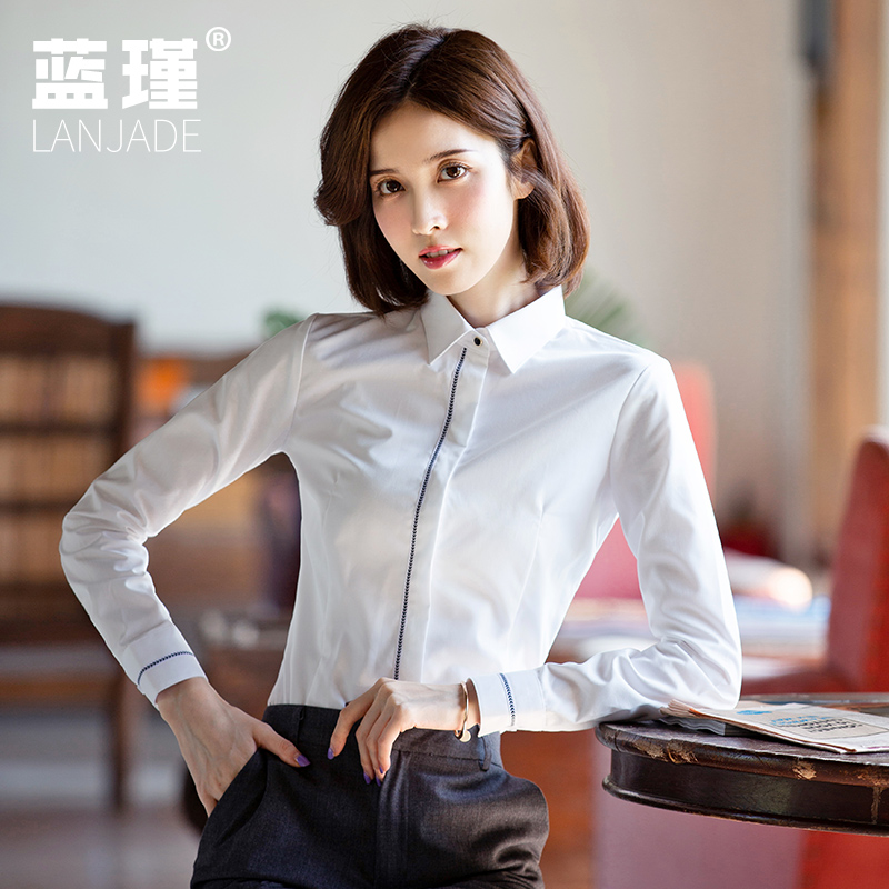 White shirt women's design sense small spring and autumn new long sleeve white shirt professional tooling formal overalls waist