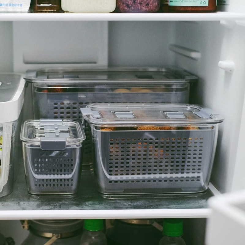 Shuangshan double-layer draining fresh-keeping box plastic washing fruit washing vegetable draining basket kitchen refrigerator sealed fruit and vegetable storage box