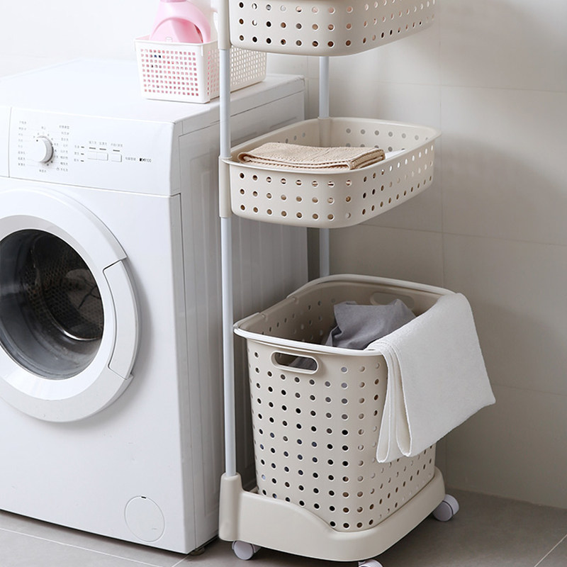 Japan JEJ imported classified laundry basket dirty clothes basket storage basket with wheels removable bathroom plastic portable basket