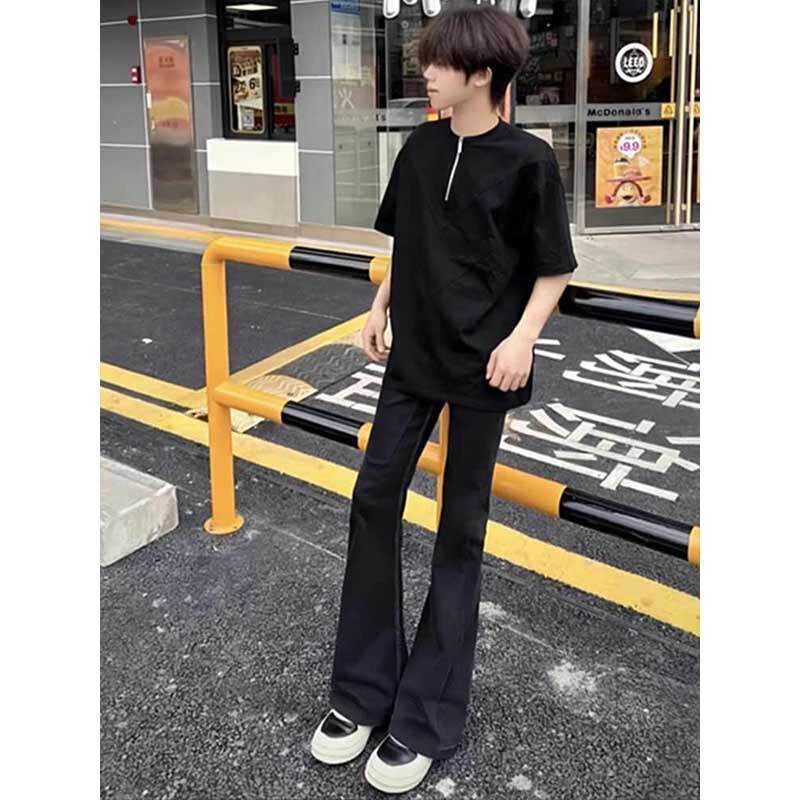 American-Style Light Luxury Cross-Pattern High Street Fashion Brand Printed Jeans for Men and Women, Summer Long Pants, New Trendy Flared Pants