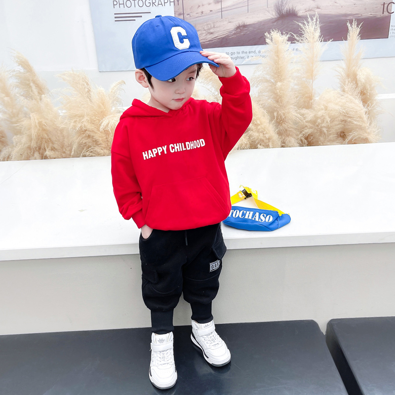 Spring Children's Hooded Sweatshirt for Boys, Red Hooded Top for Boys, Spring and Autumn Style Boys' Hoodie, 2026 New Model