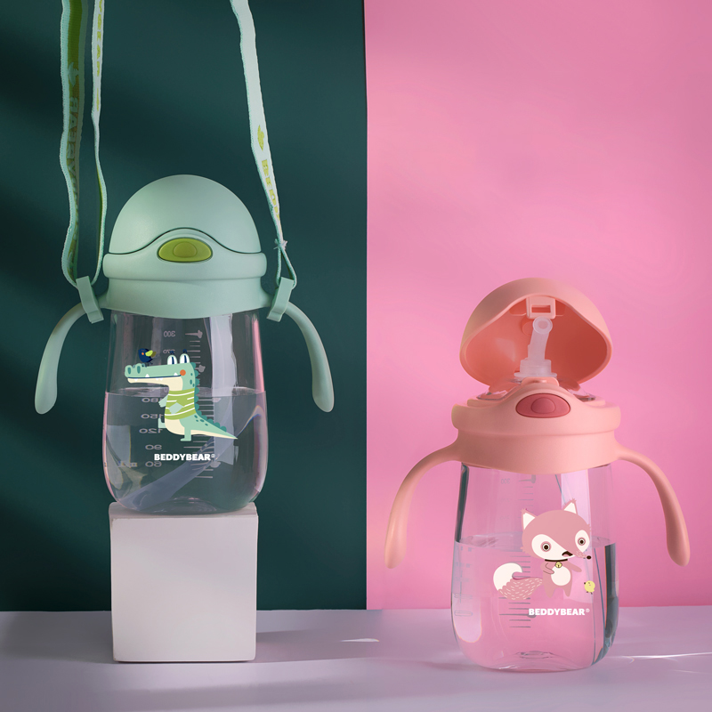 Cup with Bear Tide Cool Kids Water Cup Straw Cup Baby Kindergarten Anti-Fall Students Summer School Drink Cup Kettle Baby