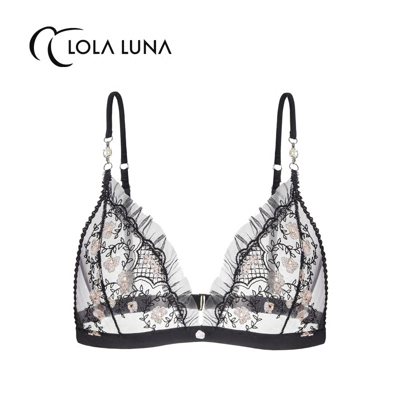 French Lola Luna new (camellia) lace bra without steel ring lace underwear women's triangle cup