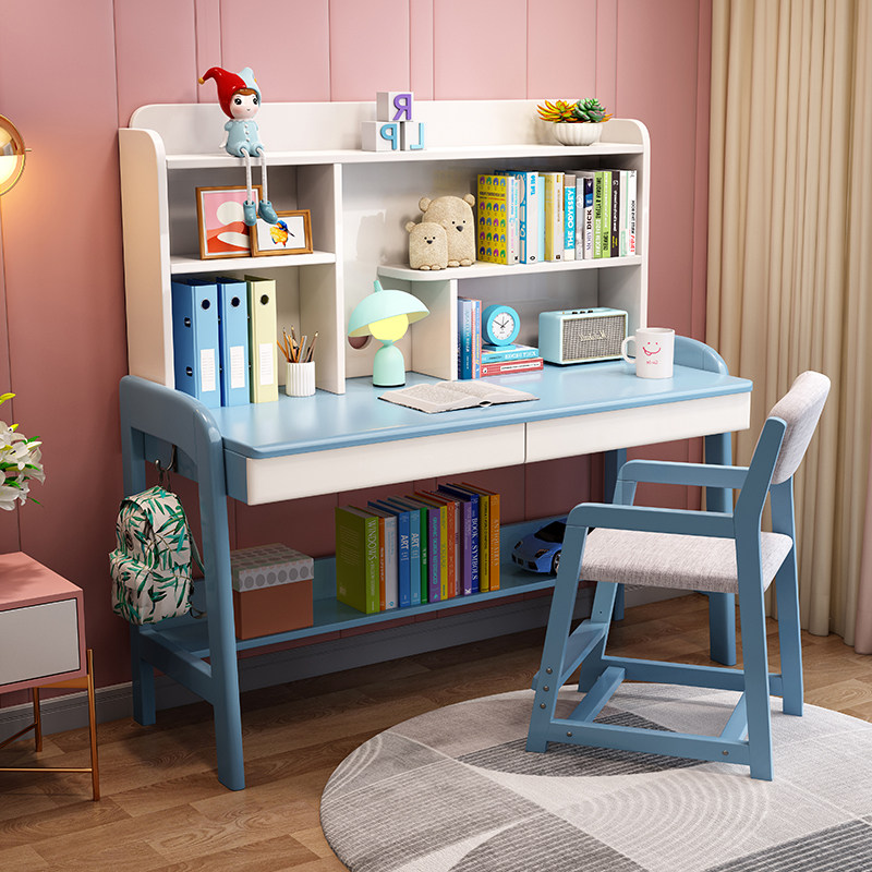 Full solid wood desk minimalist modern elementary school kids can lift desk home bedroom children study table and chairs suit