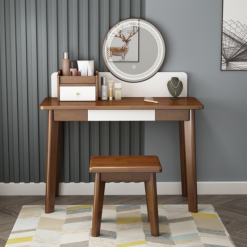 Solid Wood dresser 2021 new bedroom modern household small household with lamp mirror one red makeup table