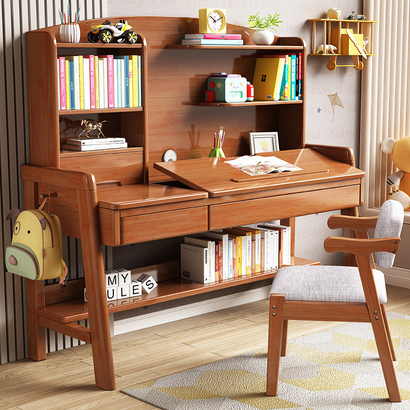 Desk children study table and chairs suit bedrooms minimalist home desk primary and middle school students can lift solid wood desk