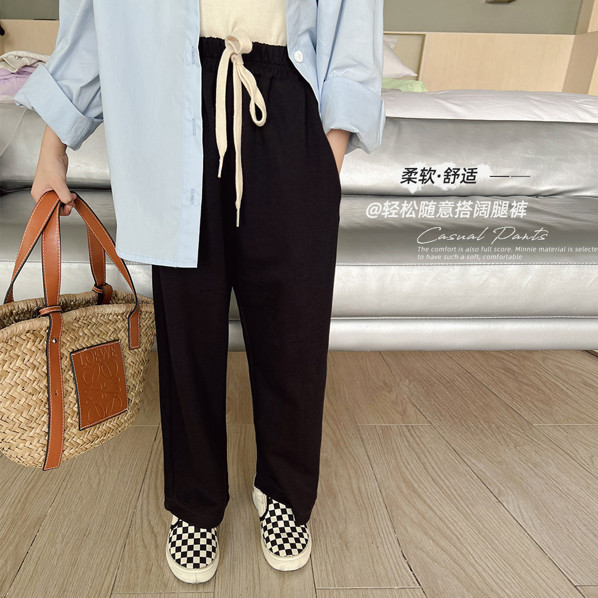 Blue Baby Dads Children Draw Rope Casual Pants 2022 Spring Dress New Korean Version Baby Casual 100 Hitch Loose Broadlegged Pants