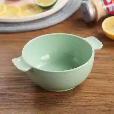 Creative double ear bowl home wheat straw salad bowl instant noodles children's rice bowl soup bowl living room coffee table fruit plate