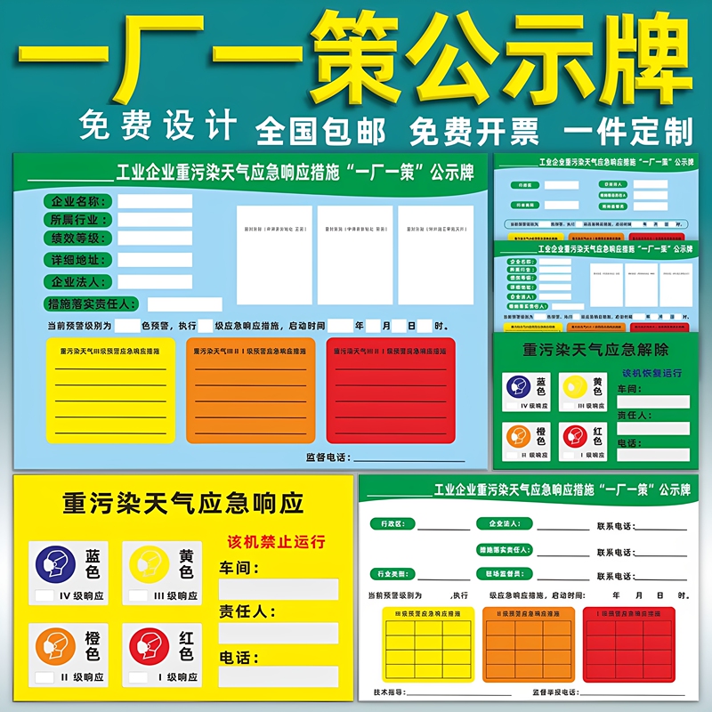 Industrial Enterprises' Emergency Response Measures for Heavy Pollution Weather Conditions, One Factory-One-Plan Notice Board, Environmental Protection Signage