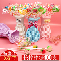  Mixed candy long pole colorful fruit flavor lollipop bouquet cartoon FCL creative childrens batch gift Halloween