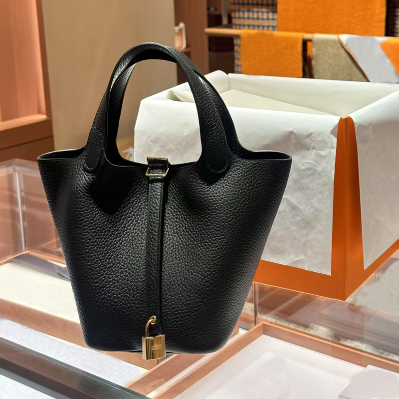 Fully Hand-Sewn Waxed Thread Imported Tc Leather Basket Bag 2026 New Model Large Capacity Versatile Tote Bucket Bag