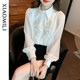 2023 spring new style court style embroidered forging shirt French high-end sense polo collar white chiffon shirt female